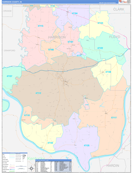Harrison County, IN Map Color Cast Style