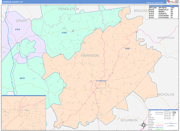 Harrison County, KY Zip Code Map