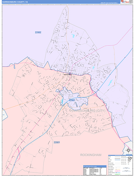 Harrisonburg County, VA Zip Code Map