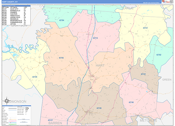 Hart County, KY Zip Code Map