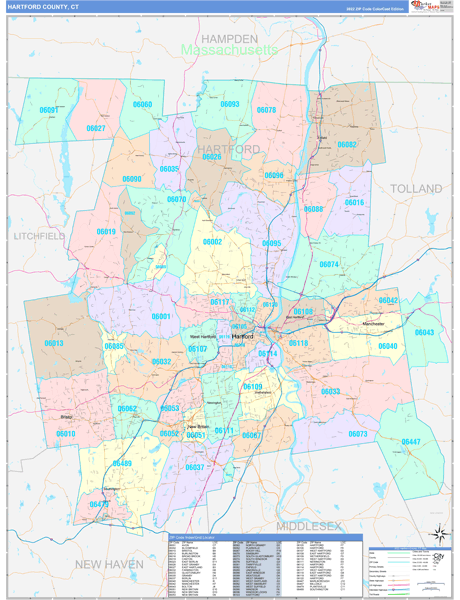 Hartford County Digital Map Color Cast Style
