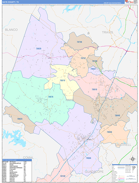 Hays County, TX Zip Code Map