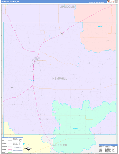 Hemphill County, TX Zip Code Map