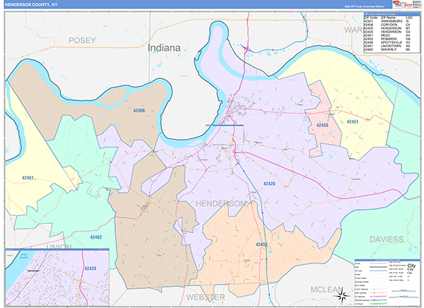 Henderson County, KY Zip Code Map