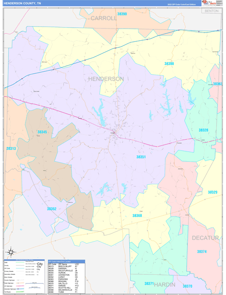 Henderson County, TN Zip Code Map