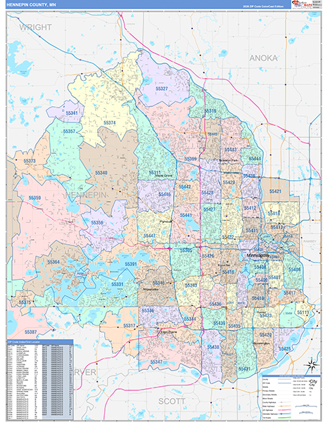Hennepin County, MN Zip Code Map