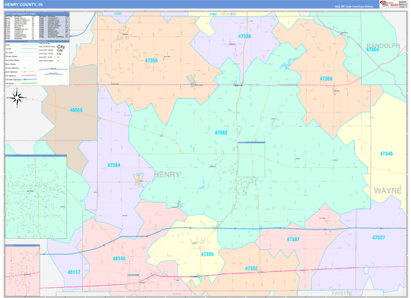 Henry County, IN Zip Code Map