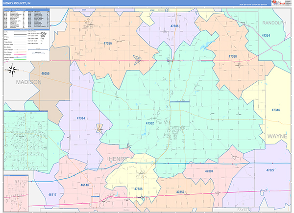 Henry County, IN Zip Code Map