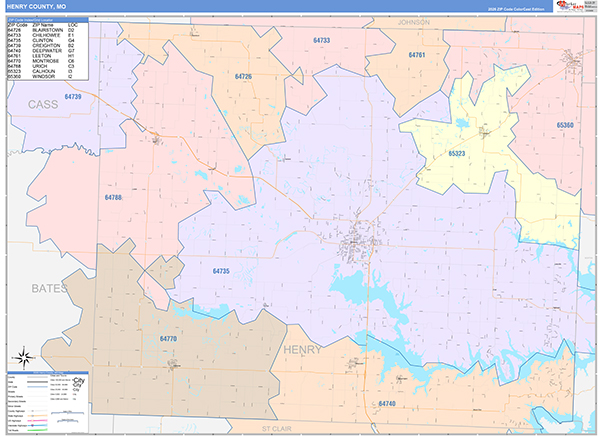 Henry County, MO Map Color Cast Style