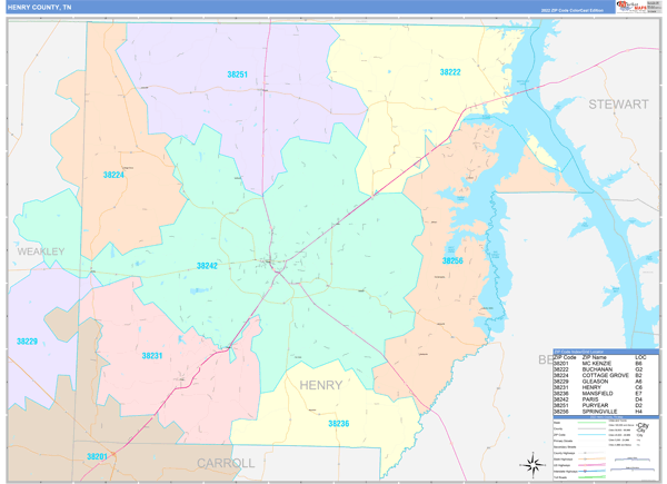 Henry County, TN Zip Code Map