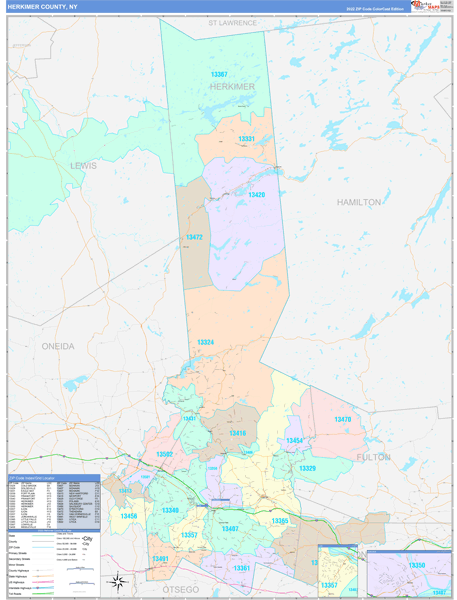Herkimer County, NY Wall Map Color Cast Style