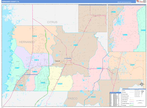 Hernando County, FL Wall Map