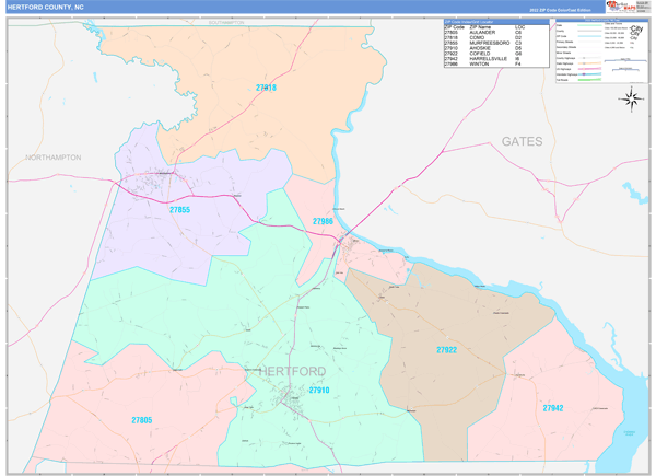 Hertford County Digital Map Color Cast Style
