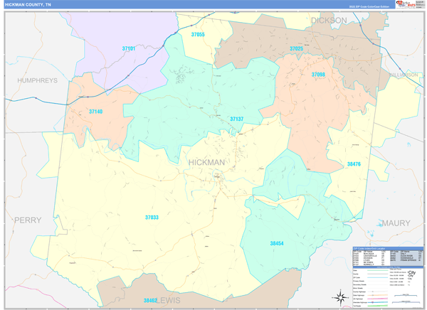 Hickman County, TN Zip Code Map