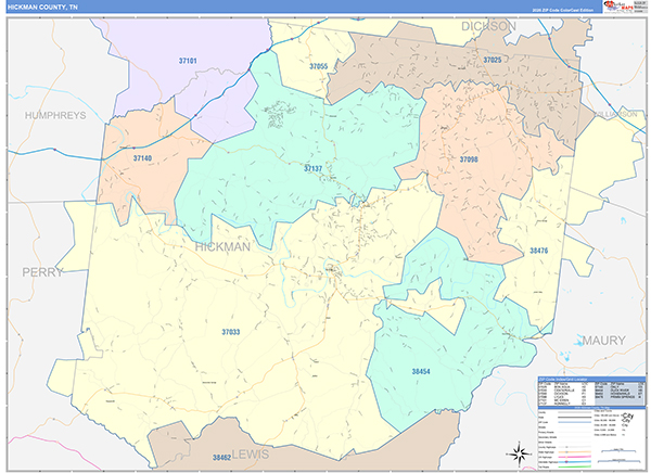 Hickman County, TN Zip Code Map