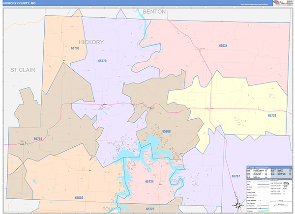 Hickory County, MO Map Color Cast Style