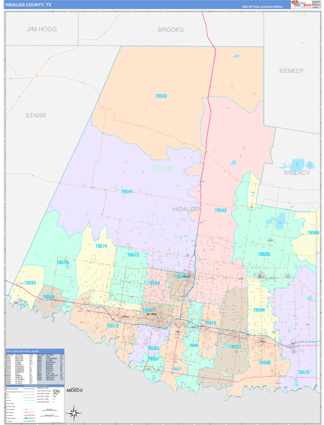 Hidalgo County, TX Wall Map Color Cast Style