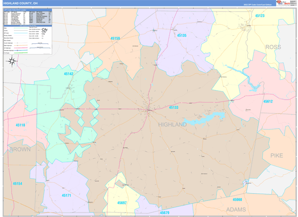 Highland County, OH Zip Code Map