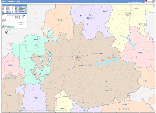 Highland County, OH Zip Code Map