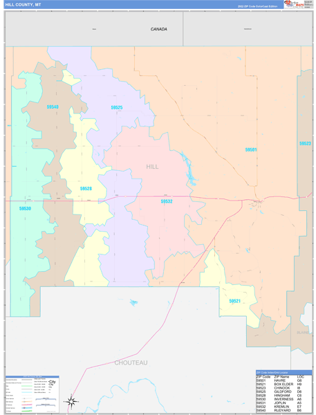 Hill County, MT Zip Code Map