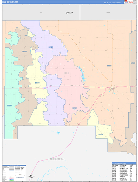 Hill County, MT Zip Code Map