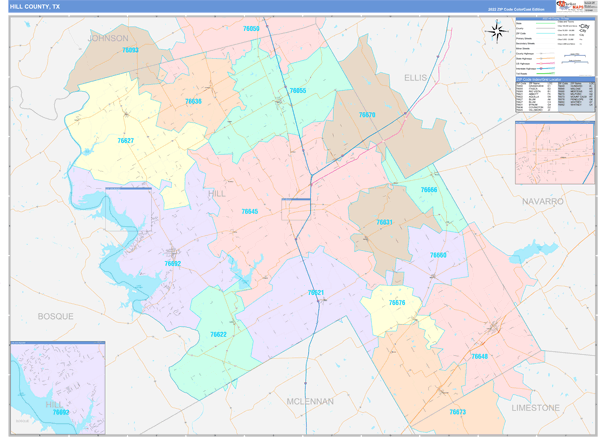 Hill County, TX Wall Map