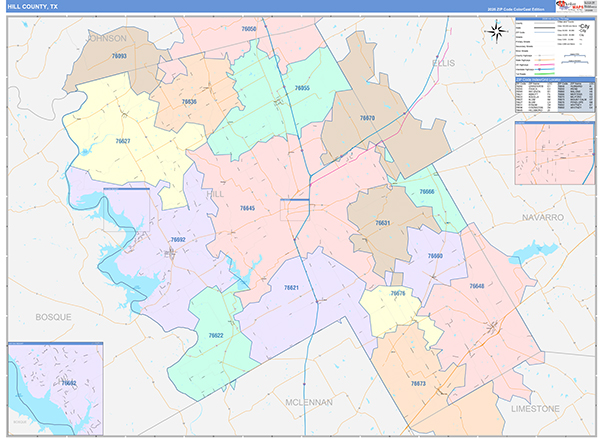 Hill County, TX Zip Code Map