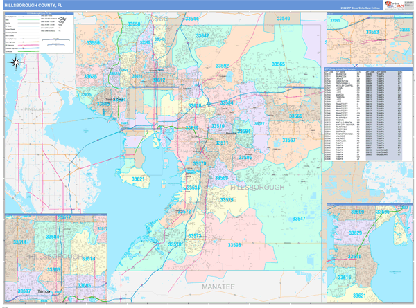 Hillsborough County FL Wall Map Color Cast Style By MarketMAPS MapSales
