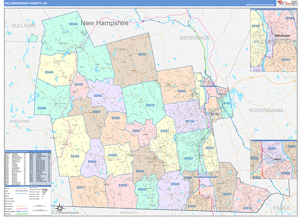 Hillsborough County, NH Zip Code Map