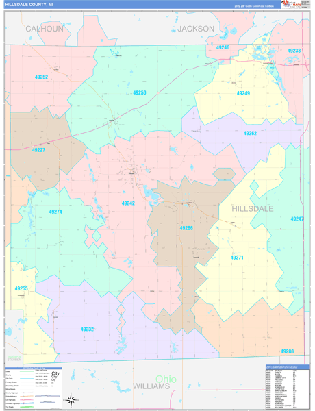Hillsdale County, MI Wall Map
