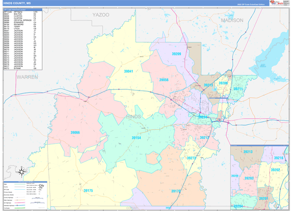Hinds County, MS Wall Map