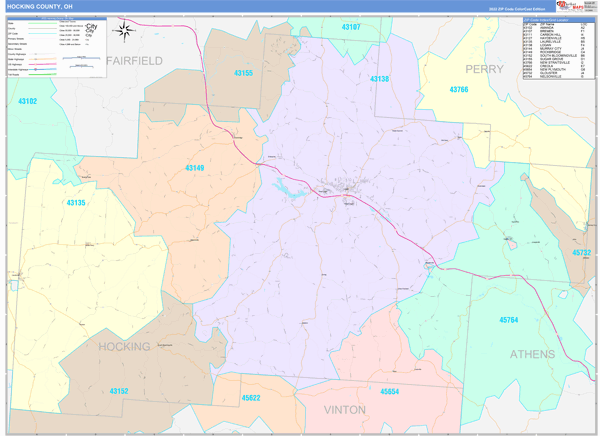 Hocking County Digital Map Color Cast Style