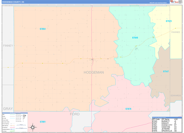 Hodgeman County, KS Zip Code Map