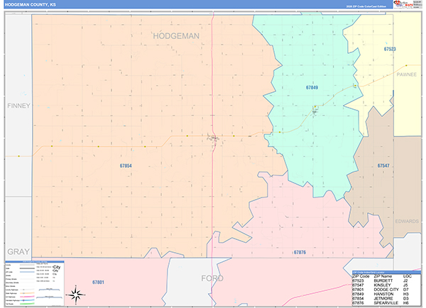 Hodgeman County, KS Wall Map