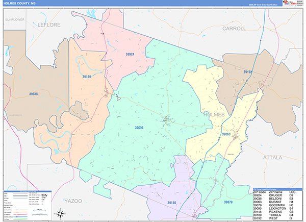 Holmes County, MS Zip Code Map