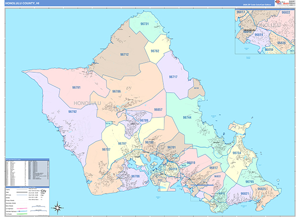 Honolulu County, HI Wall Map