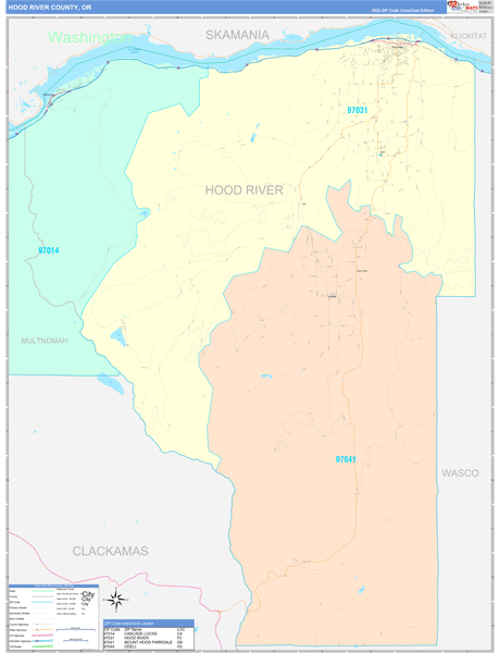 Hood River County, OR Zip Code Wall Map - Color Cast