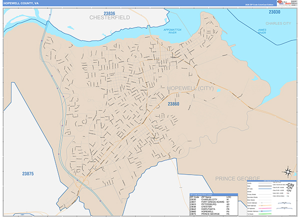 Hopewell County, VA Wall Map
