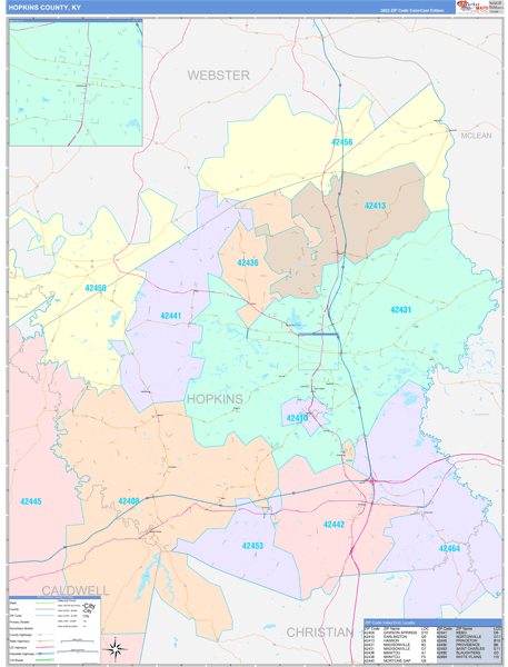 Hopkins County, KY Zip Code Map