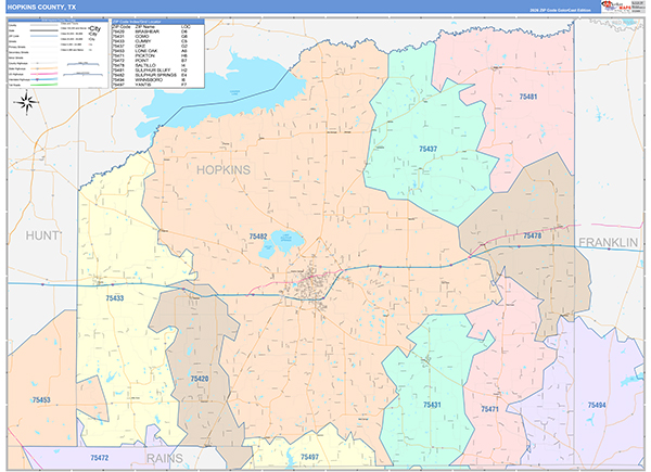 Hopkins County, TX Zip Code Map