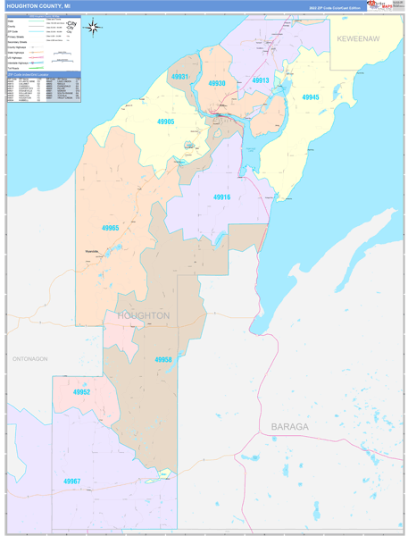 Houghton County, MI Wall Map