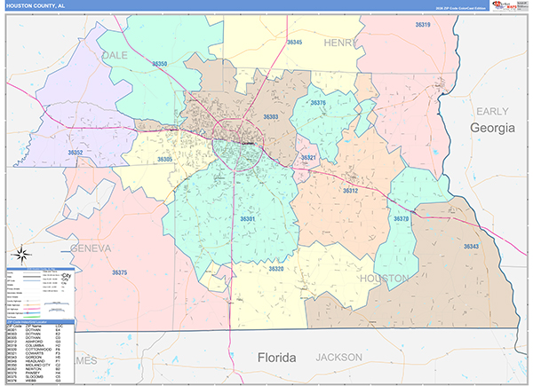 Houston County, AL Zip Code Map