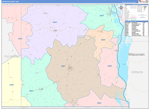 Houston County, MN Zip Code Map