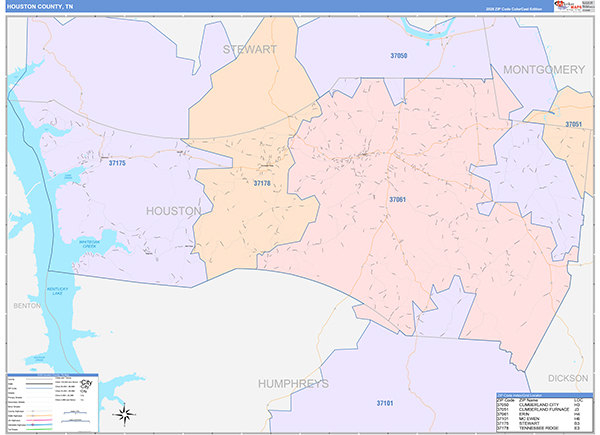 Houston County, TN Zip Code Map