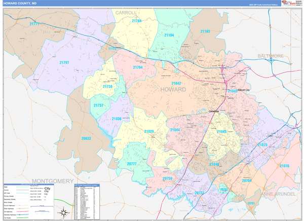 Howard County Md Zip Code Maps Color Cast