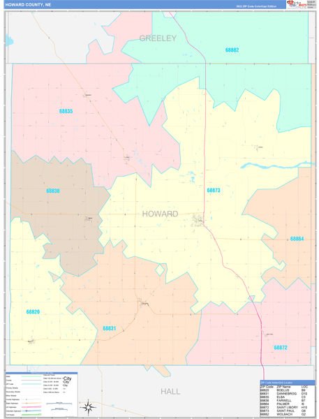Howard County, NE Zip Code Map