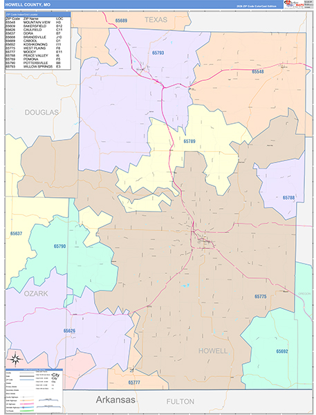 Howell County, MO Map Color Cast Style