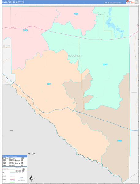 Hudspeth County, TX Wall Map Color Cast Style by MarketMAPS
