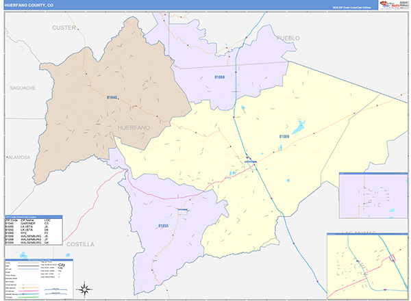 Huerfano County, CO Zip Code Map