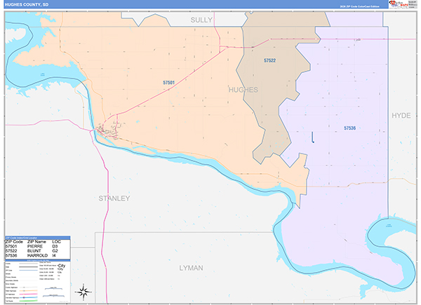 Hughes County, SD Zip Code Map
